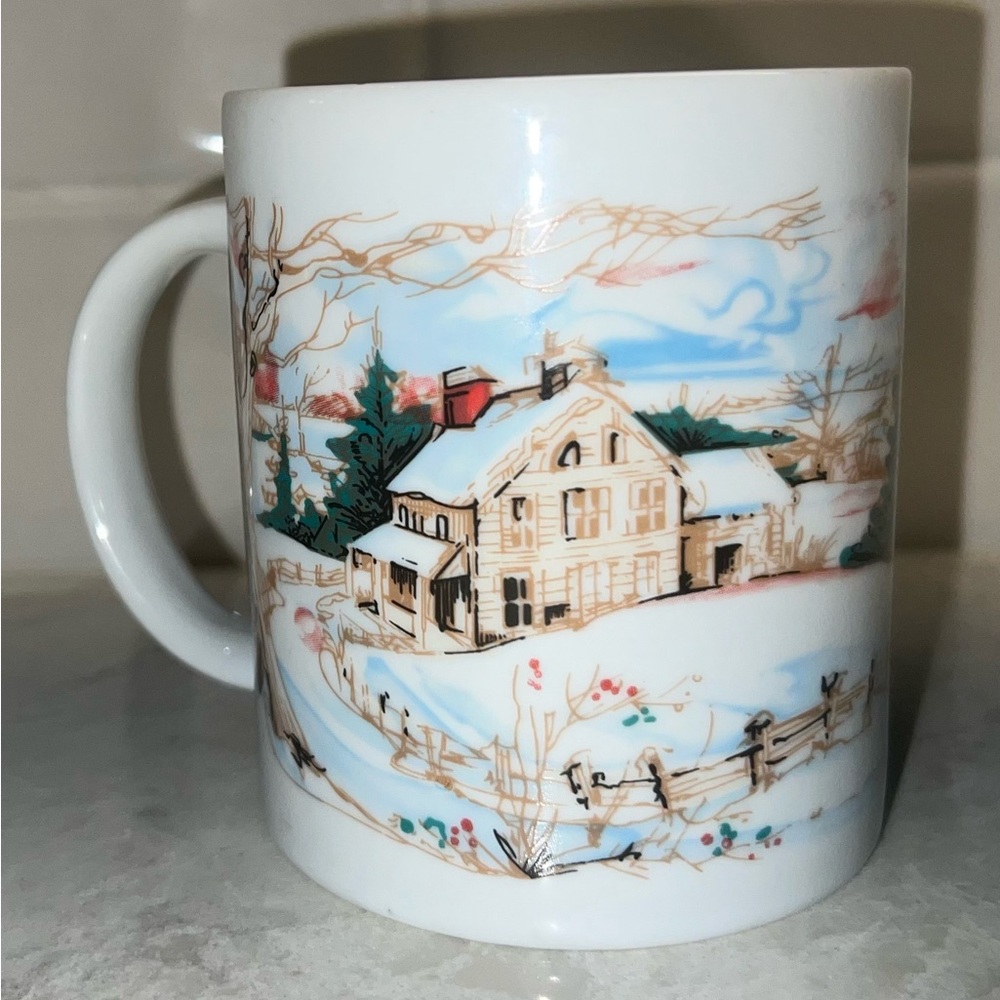 Vintage 1993 Houston Foods Winter Scene Coffee Mug Cup